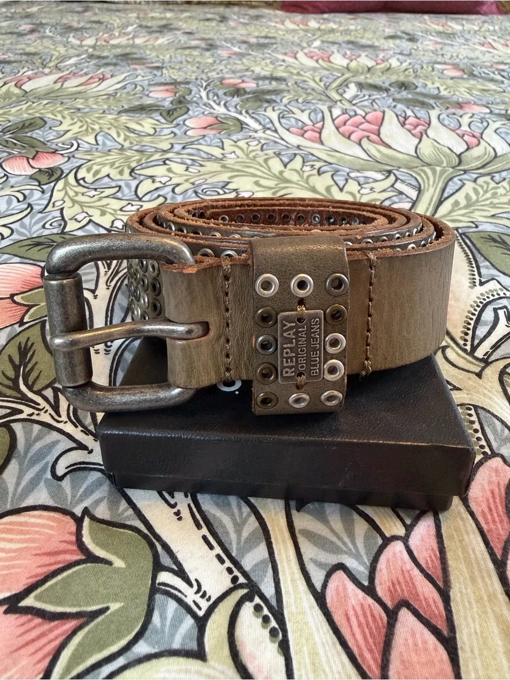 Replay Men's Studded Leather Belt in Brown